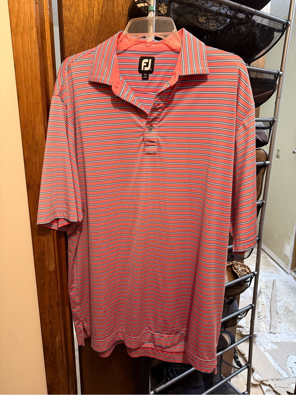 FootJoy Men’s Pink and Navy Striped Golf Polo